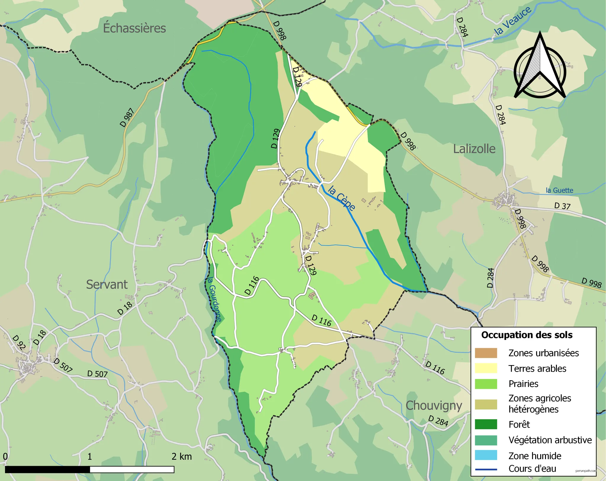 Carte des infrastructures et de l’occupation des sols en 2018 de la commune de fr:Nades (France). | Autor: Roland45 | Licencja: CC BY-SA 4.0 | Źródło: Wikimedia Commons