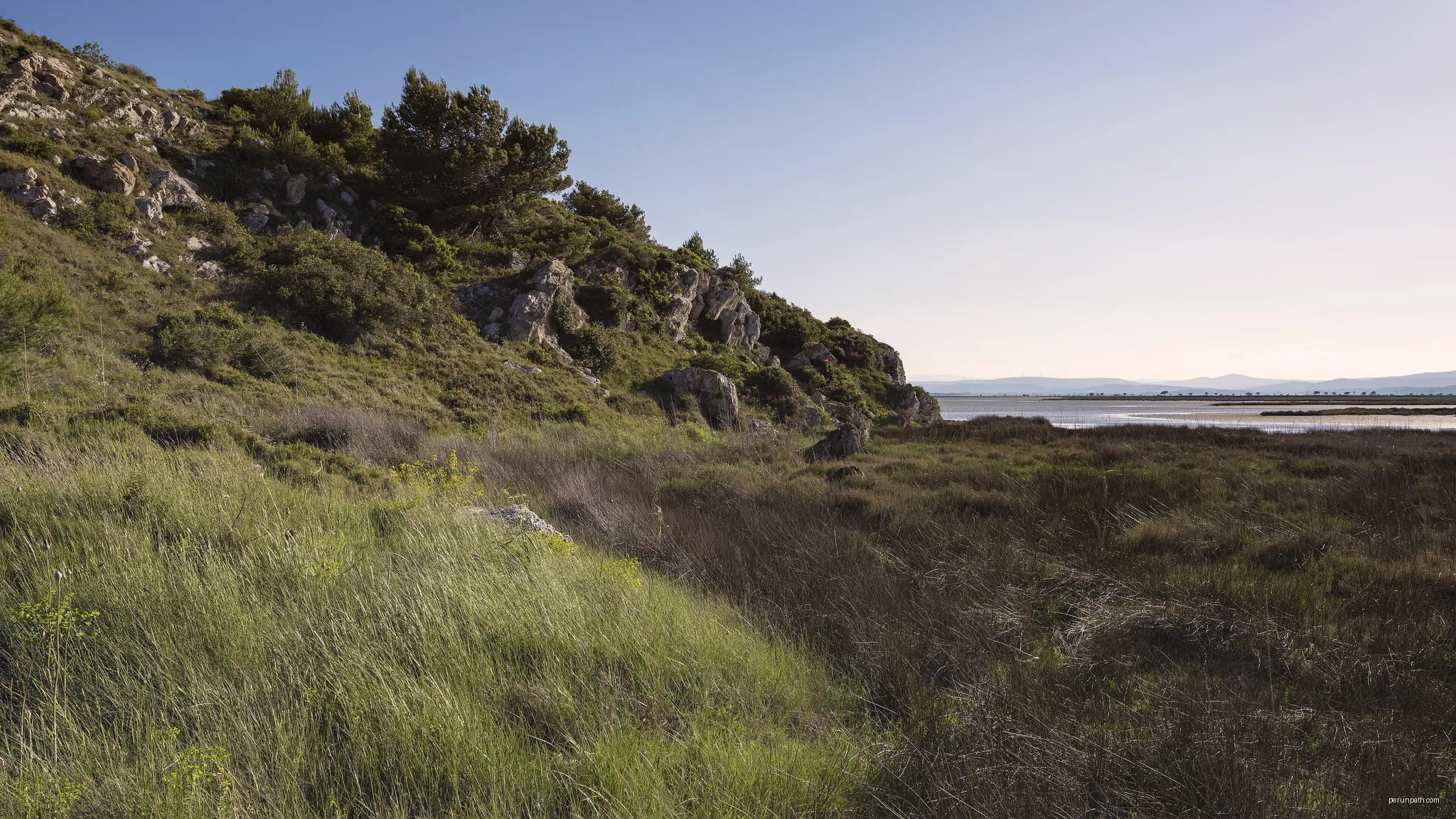 Étang de l'Ayrolle and the Island Saint-Martin. Narbonnaise en Méditerranée Regional Natural Park, commune of Gruissan, Aude, France | Autor: Christian Ferrer | Licencja: CC BY-SA 4.0 | Źródło: Wikimedia Commons