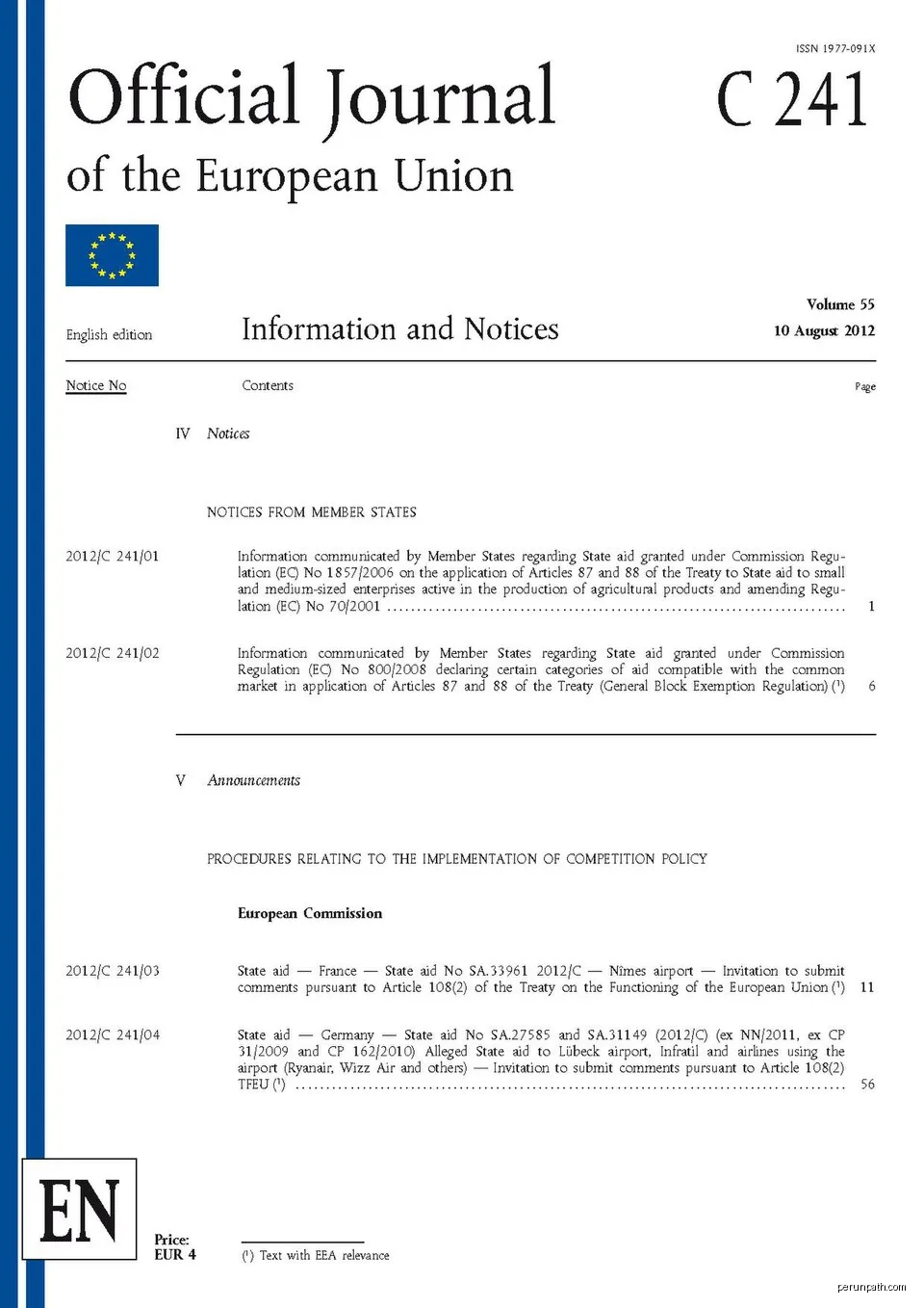 Official Journal of the European Union - C 241 of 10 August 2012 - English edition | Autor: Publications Office of the European Union | Licencja: Public domain | Źródło: Wikimedia Commons