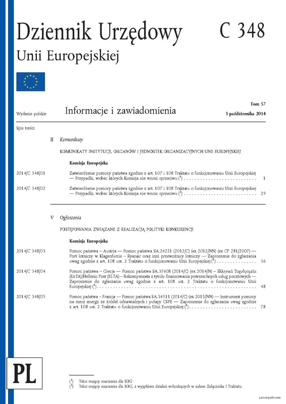 Official Journal of the European Union - C 348 of 3 October 2014 - Polish edition | Autor: Publications Office of the European Union | Licencja: Public domain | Źródło: Wikimedia Commons
