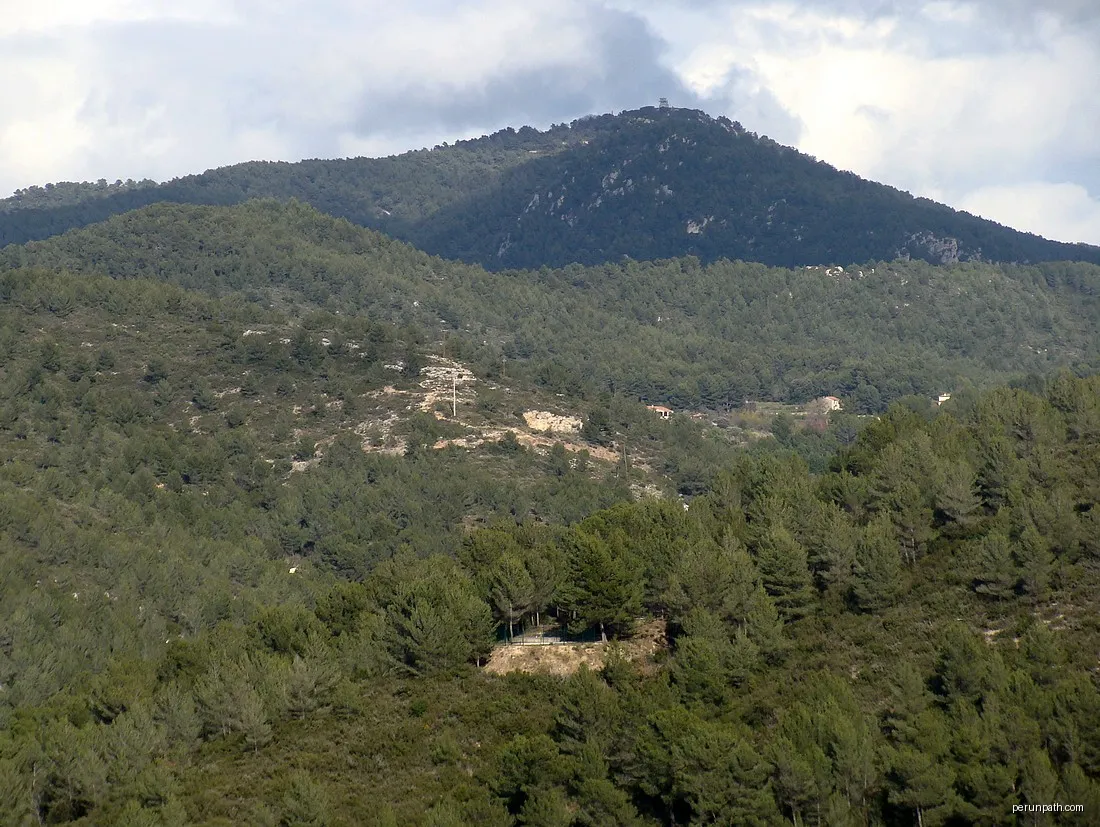 Le sommet du Regagnas vu depuis la Colombière. Au premier plan, dans les bois, le puits du Maltrait du Canal de Provence. | Autor: Fr.Latreille | Licencja: CC BY-SA 4.0 | Źródło: Wikimedia Commons
