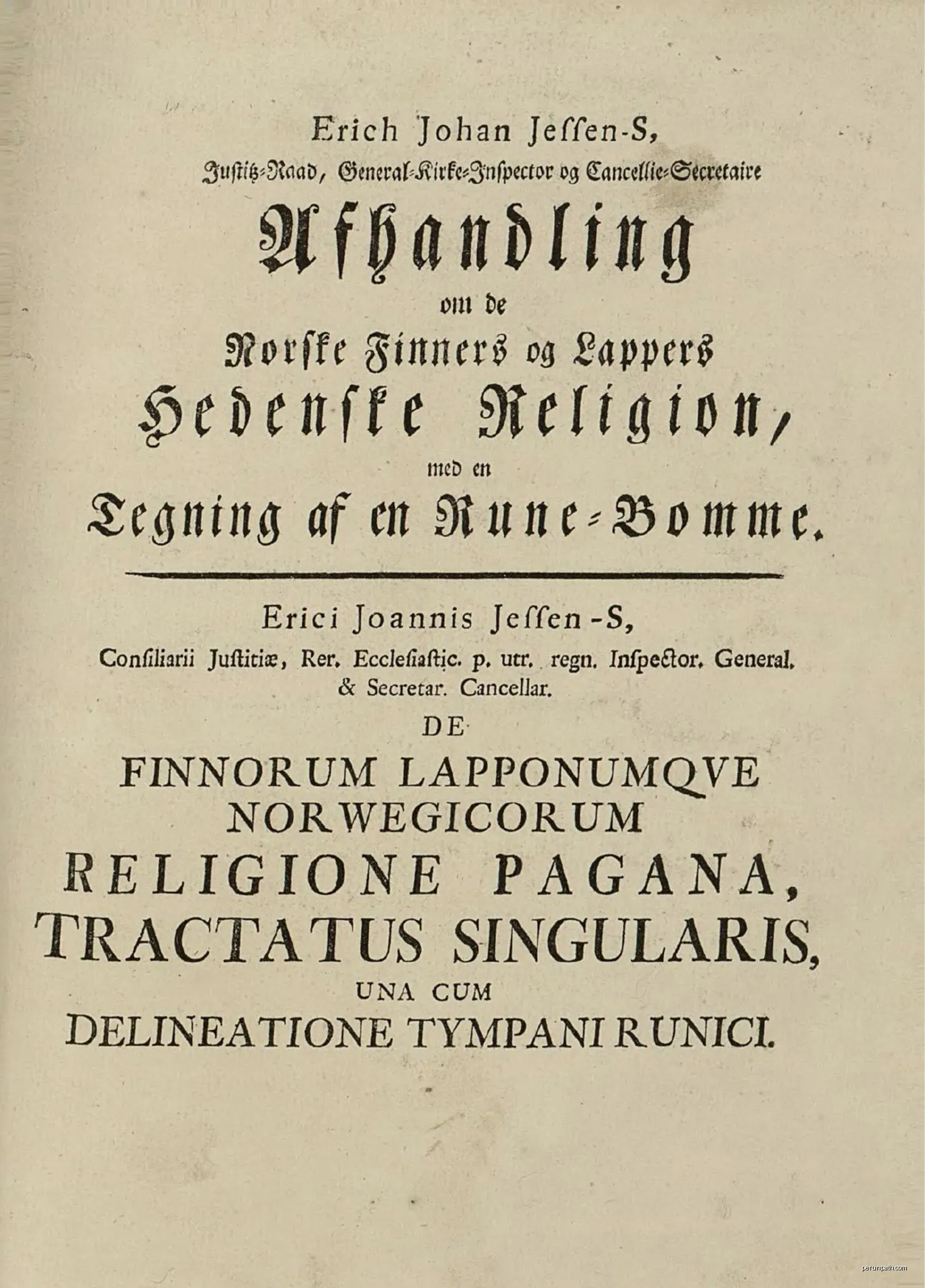 Finnorum lapponumqve norwegicorum religione pagana, tractatus singularis | Autor: Erich Johan Jessen | Licencja: Public domain | Źródło: Wikimedia Commons