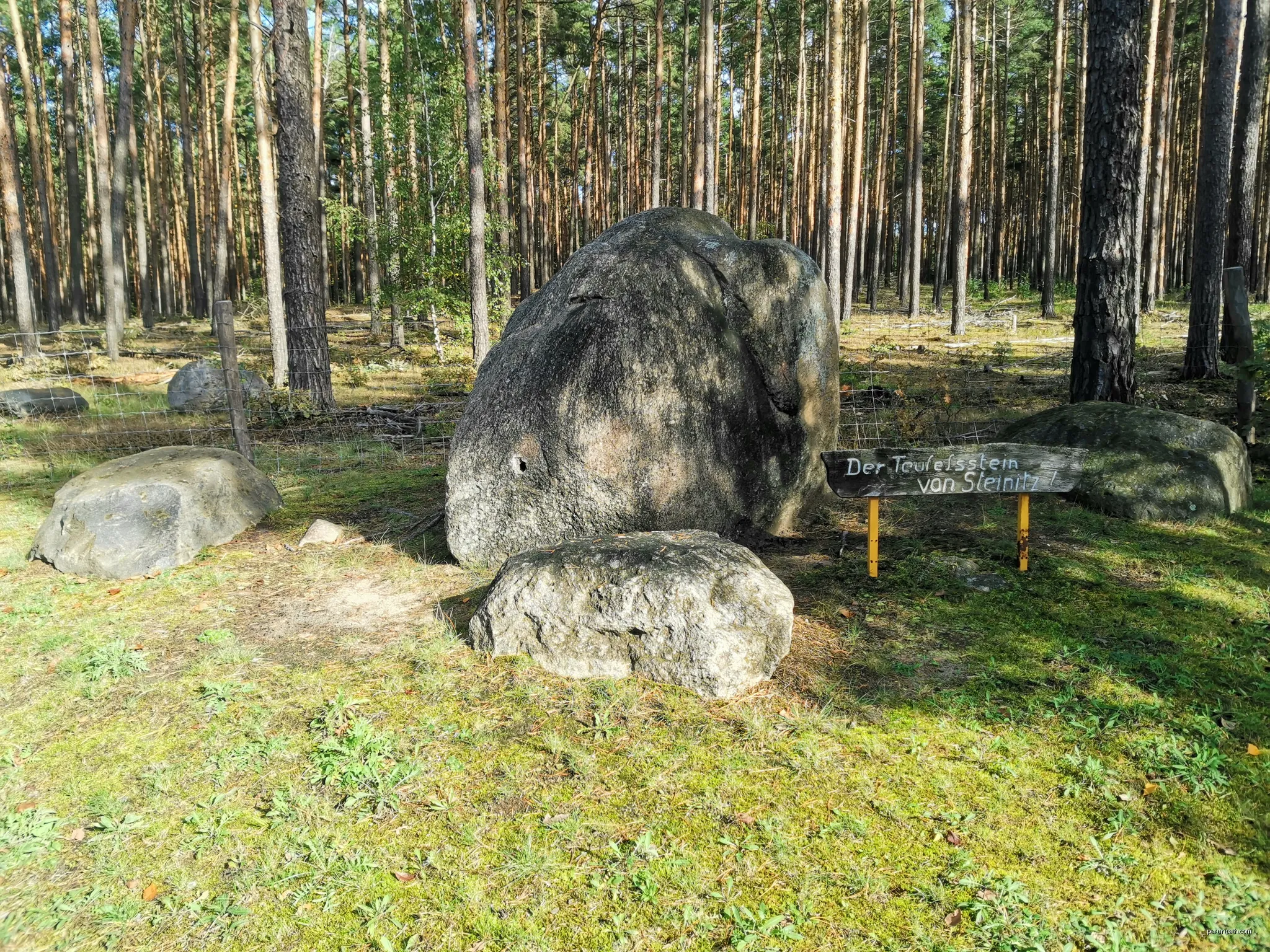 Teufelsstein von Steinitz, 12 Tonnen schwerer Findling in der Nähe von Steinitz, direkt an der Tagebaurandstraße | Autor: SPBer | Licencja: CC BY-SA 4.0 | Źródło: Wikimedia Commons
